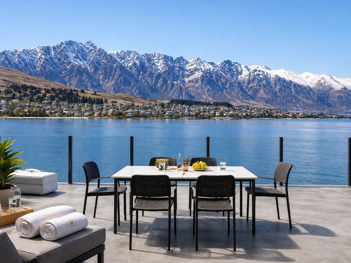 The Remarkables and Lake Wakatipu from a Villa Montclair terrace